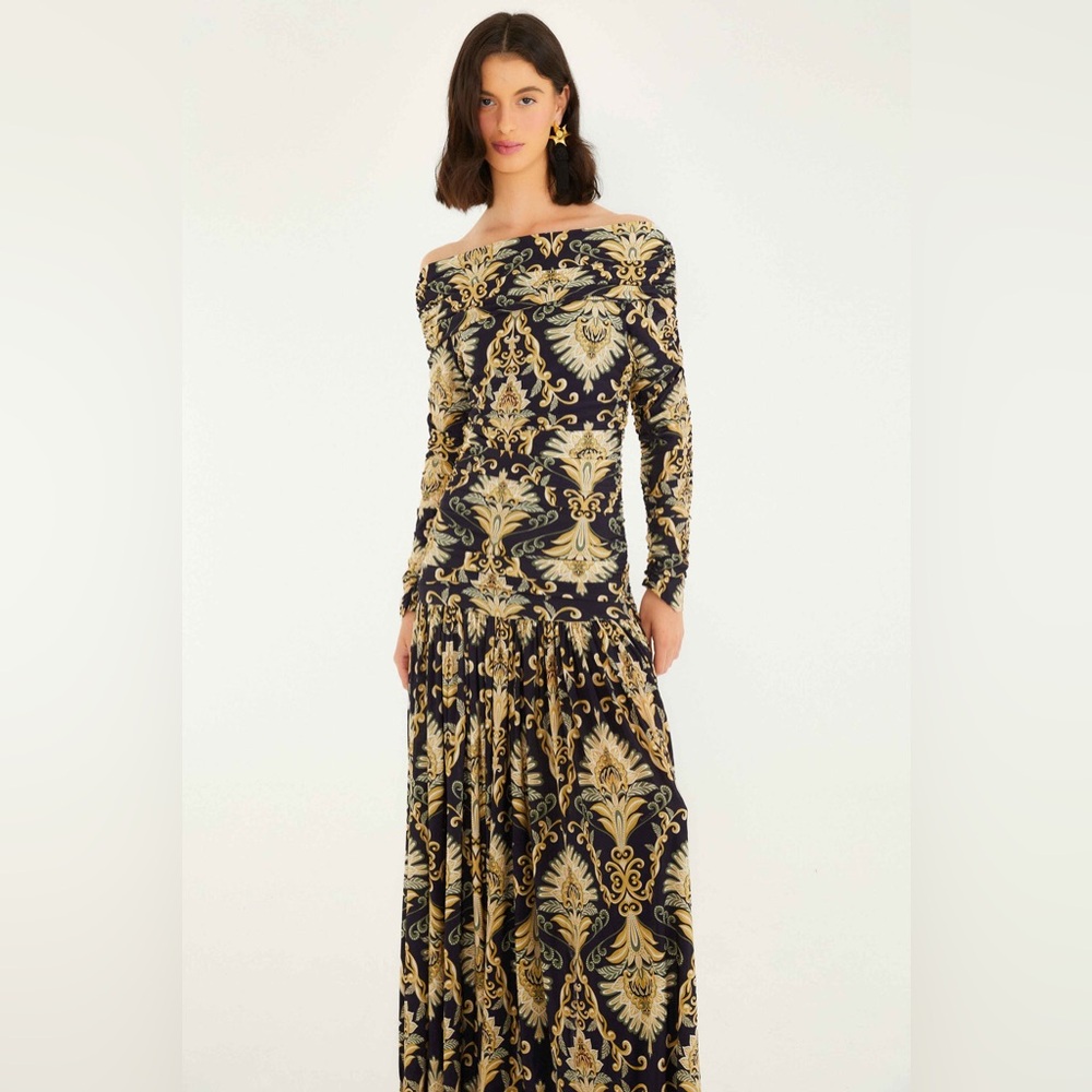 FARM Rio Black and Gold Off-Shoulder Maxi Dress - Picture 3 of 13
